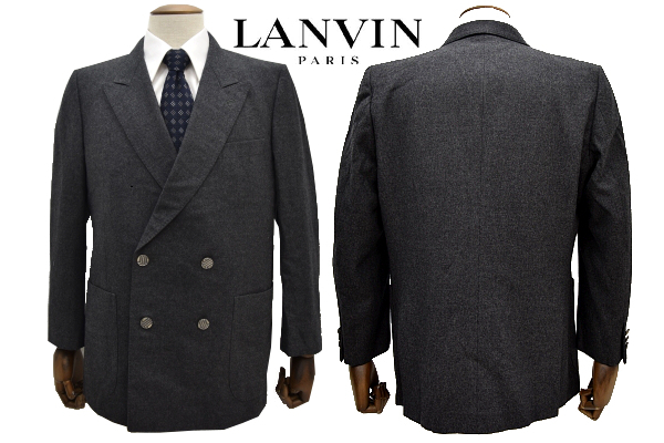 L-1437★超美品★LANVIN PARIS ランバン★秋冬 正規品 チャコールグレー 圧縮ウール ダブルジャケット ブレザー ST48-55