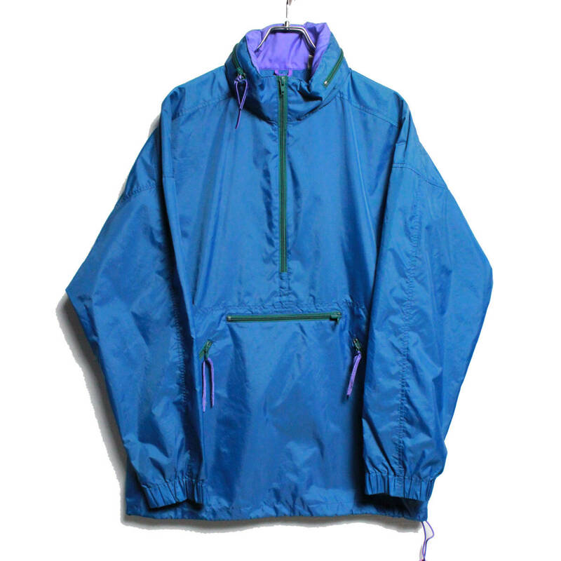80's 旧タグ ＥＭＳ アノラック ナイロンジャケット 青系 (L) 巾着付 パッカブル 80年代 旧タグ オールド Eastern Mountain Sports