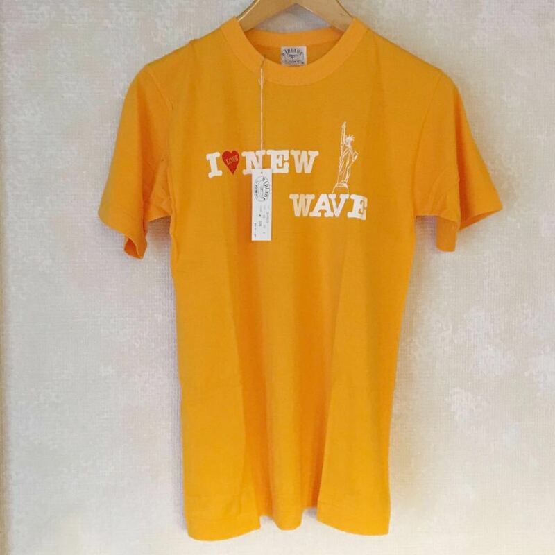 90s デッドストック クルーネック プリント 半袖Ｔシャツ カットソー イエロー 黄色 ビンテージ Tシャツ メンズ レディース