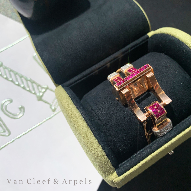 1935年 一点物 試作品 正規OH済 Van Cleef&Arpels ゴールド カデナ ウォッチ 手巻 PG YG ダイヤ ルビー ヴィンテージ 時計 ヴァンクリ