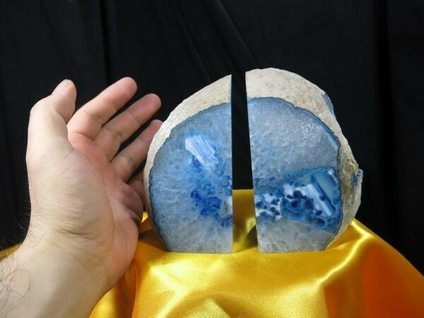 A　青メノウ製本立て　ブックエンド　宝石　貴石　鉱物　水晶　瑪瑙　めのう　晶洞　結晶　シリカ　シリコン　二酸化ケイ素
