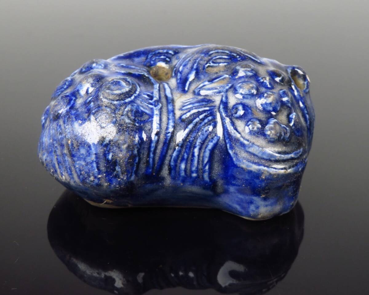 【SAKURAYA】朝鮮古美術 朝鮮古陶磁器【李朝 瑠璃釉獅子形水滴】高麗 韓国 書道具 茶道具 骨董品 古美術品 中国古玩 全長7cm