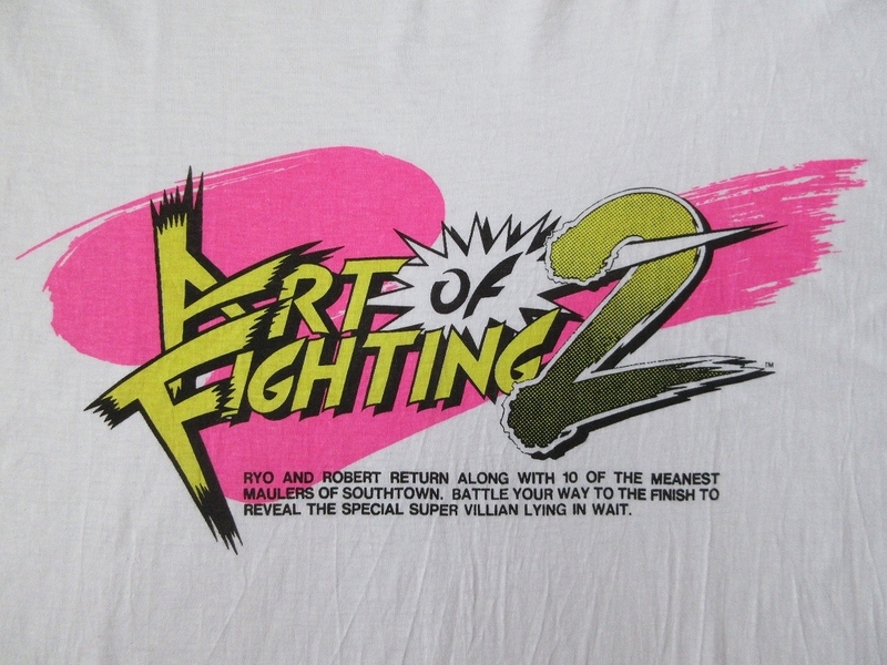 90's 当時物 SNK NEOGEO 龍虎の拳 2 ART OF FIGHTING Tシャツ L位 白 NEO GEO ネオジオ 龍虎乱舞 ザキングオブファイターズ レトロ ゲーム