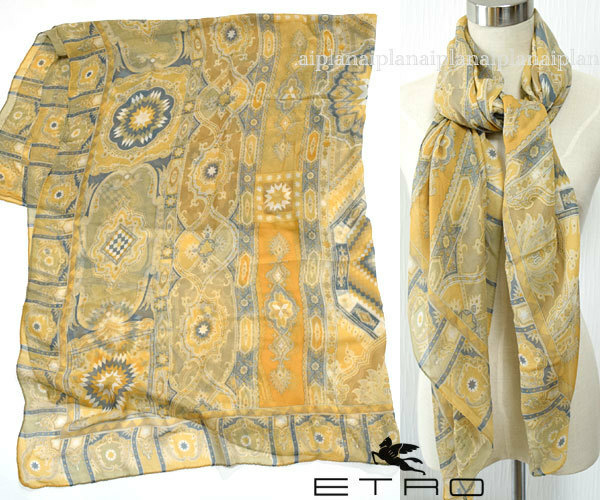 ETRO■美品　130cmペイズリー柄超大判シルク シフォンショール　ストール　スカーフ イタリア製　エトロ