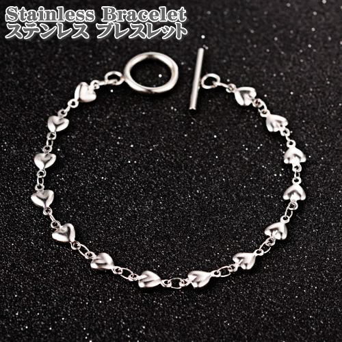 ステンレス ブレスレット ハートチェーンマンテル トグル留め金付き 19cm ハート ステンレス ブレスレット シルバー