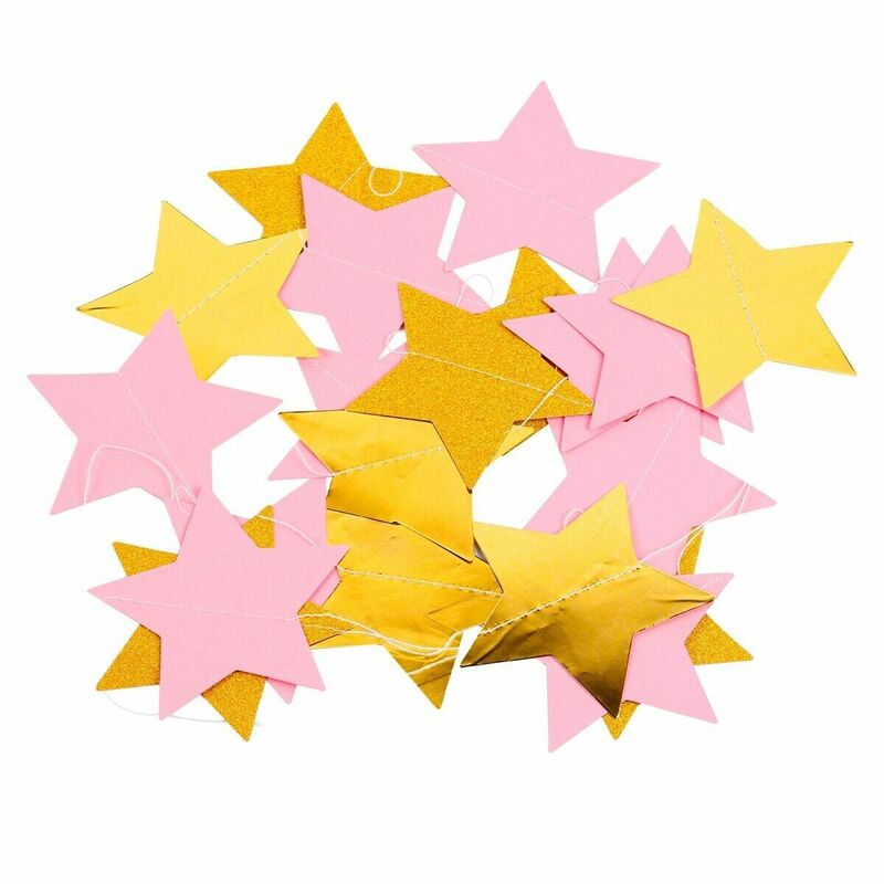 パーティーグッズ　ペーパー・ガーランド　2m（20個）　カラー：金・ピンク　星形　3個セット　ハロウィン・イベント・周年記念など　新品