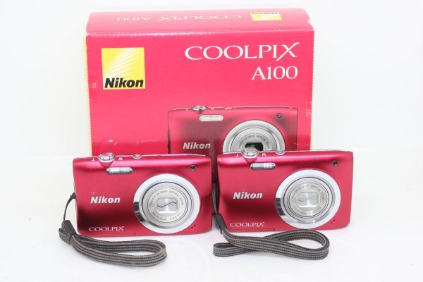 【A100 × 2台まとめ売り】Nikon デジタルカメラ COOLPIX A100 光学5倍 2005万画素 レッド A100RD #0093-1196