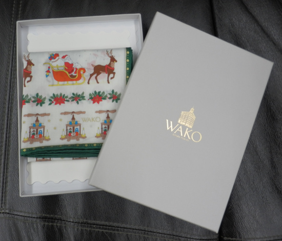 銀座和光 WAKO 綿100％ ハンカチ クリスマス柄 箱付き 未使用品 レタパ対応 札幌市西区 