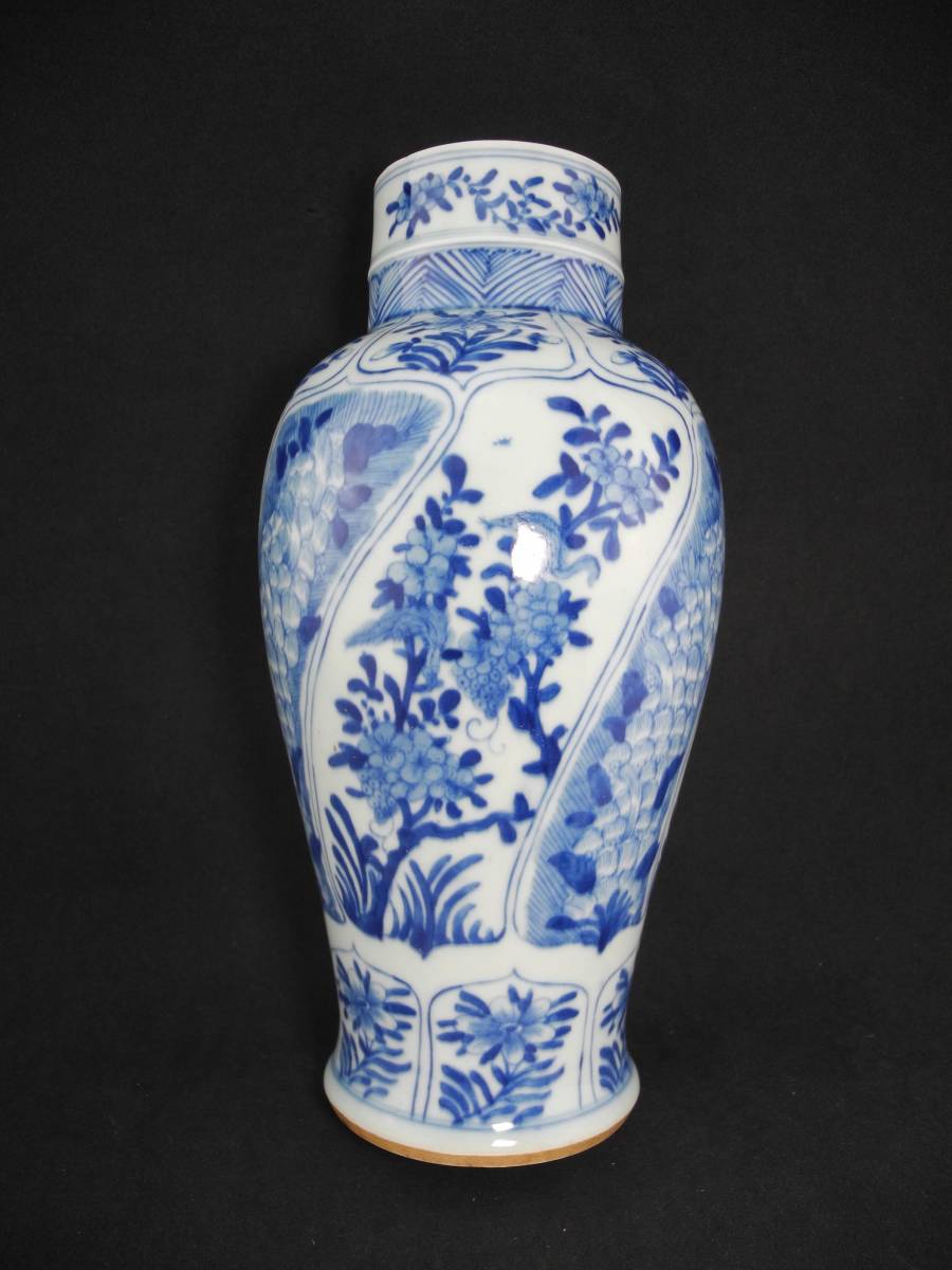 中国 清時代 青花花鳥紋瓶