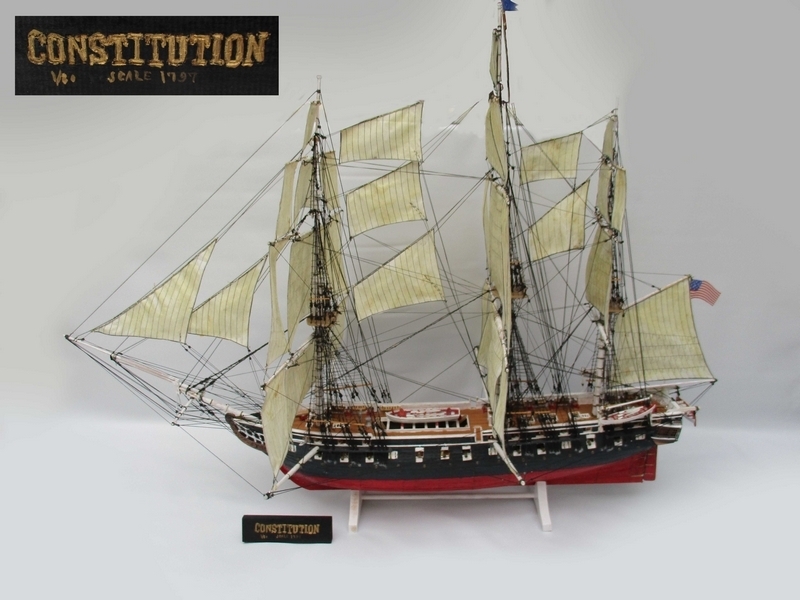 ■木製帆船模型[ Constitution] ■軍艦 船 模型 全長約110cm 組立品 置物 オブジェ №5236■