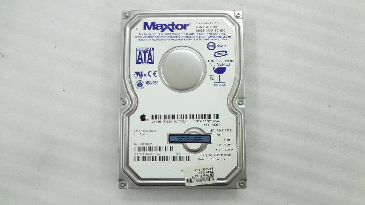 Maxtor DiamondMax 10 3.5インチHDD 6L250M0 250GB SATA 中古動作品(A156)
