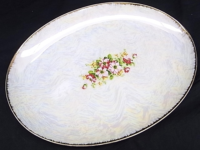 e2178　陶磁器　オーバルプレート　楕円皿　金彩　幅約36cm　花柄
