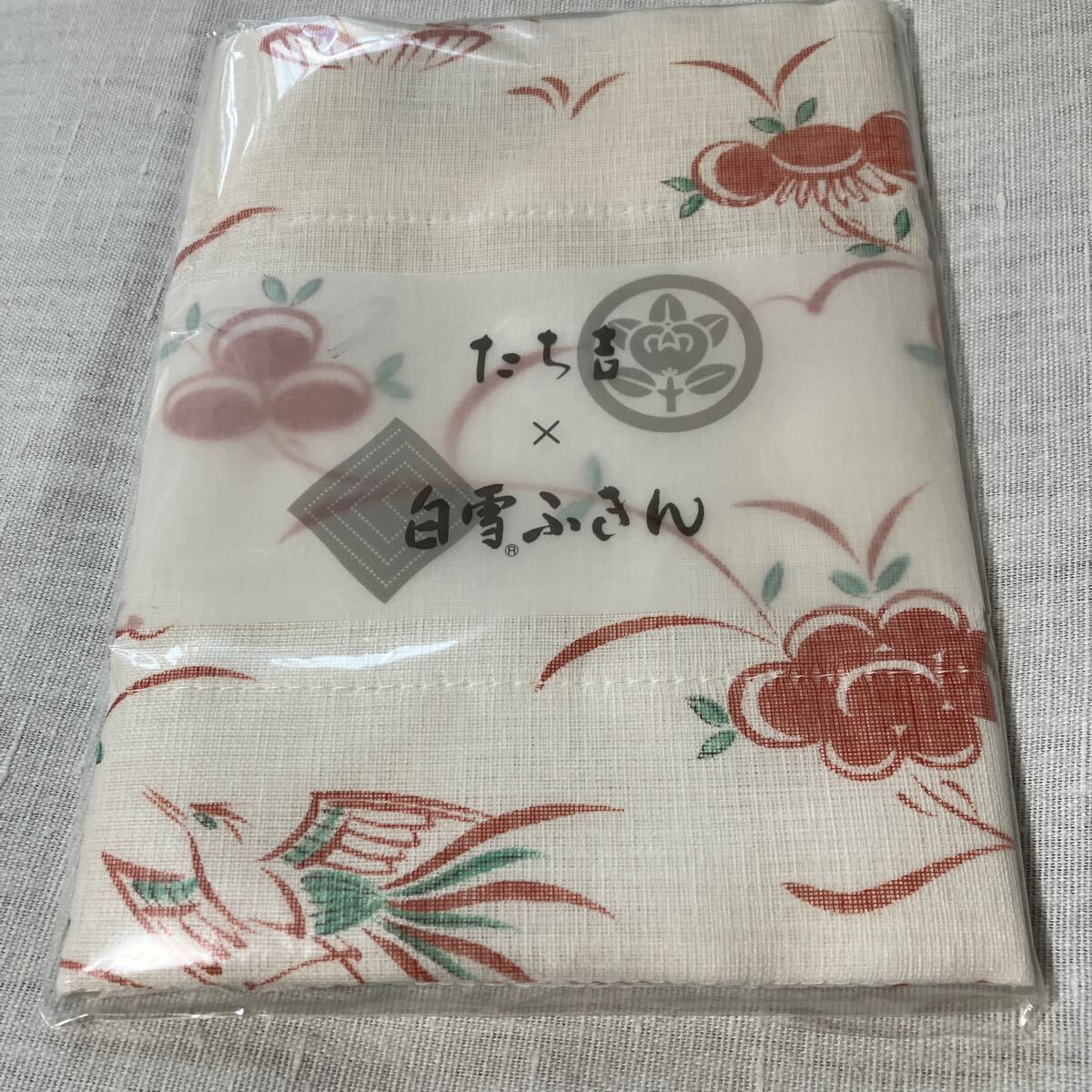 たち吉Ｘ 白雪ふきん (赤絵花鳥)サイズ約３０㎝Ｘ４５㎝　　　　　