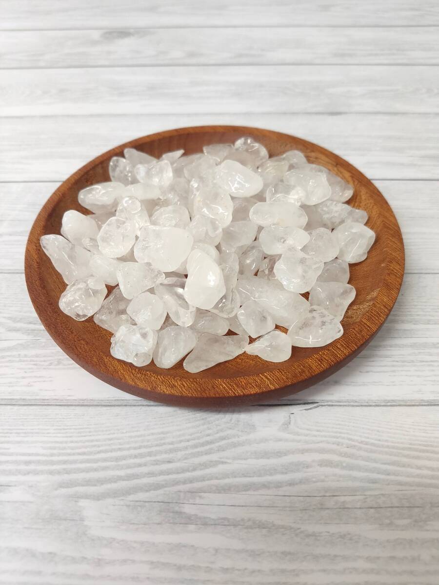 クリスタル浄化セット　木製皿　直径１２ｃｍ　天然白水晶１５０ｇ