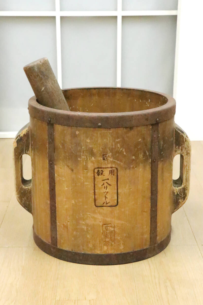 古民家　農具　一斗升　穀用　18L　直径31.5㎝×高さ32㎝　道具　木製　中古品　【商品説明必読】⑫
