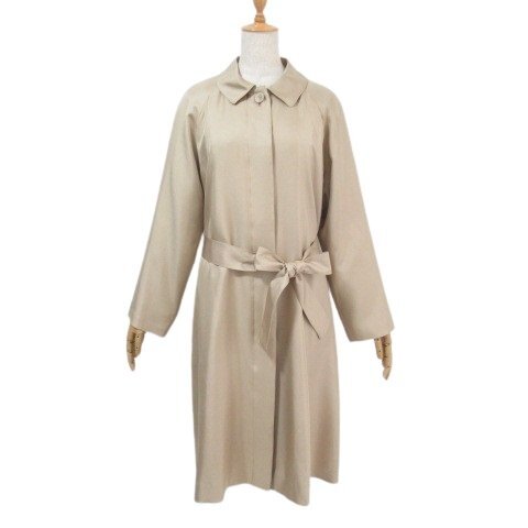 ☆レリアン 美品 定価17.6万 シルクコート ベージュ 9号 日本製 ベルト付 0100416 薄手コート スプリングコート LEILIAN ◆T9