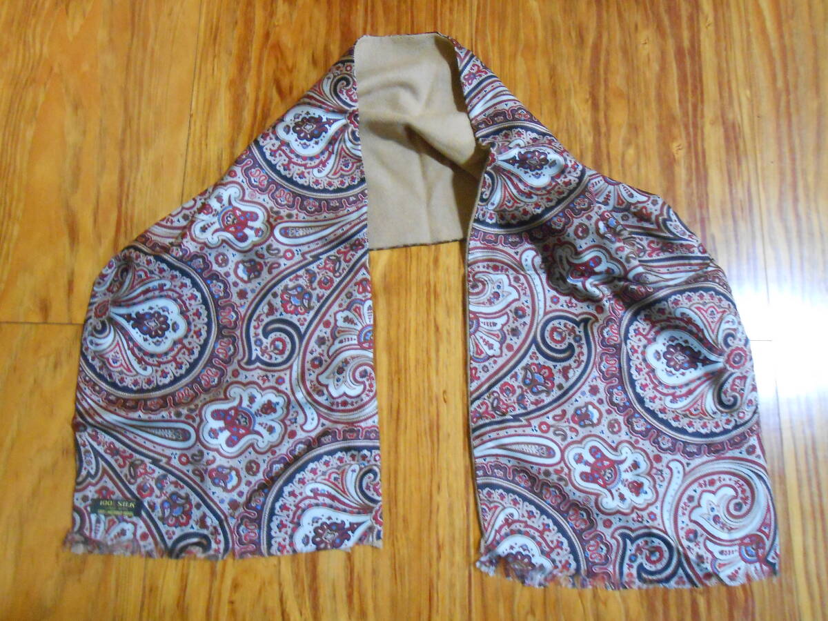 未使用（個人保管） ビンテージ　米国高級デパート Saks Fifth Avenue シルク X ウールのリバーシブルの美しい＆上品なマフラー スカーフ②