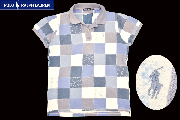Y-8149★送料無料★RALPH LAUREN ラルフローレン★激レア貴重柄 正規品 ポニーロゴ刺繍 鹿の子 パッチワーク 半袖 ポロシャツ Ｌ