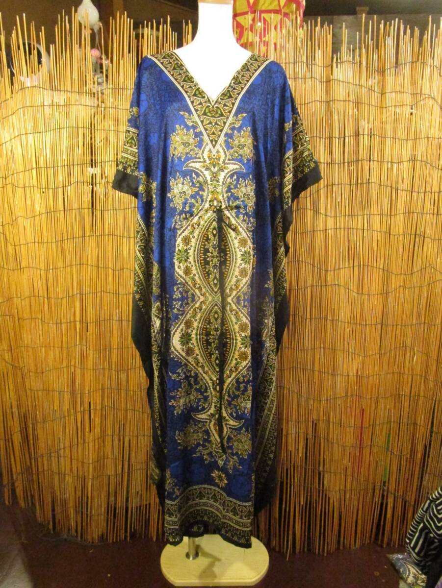 ⑧新品＊薄手ビスコース素材＊ゆったりサイズ ＊アジアンプリント＊ガラベーヤ＊ポンチョ風＊マキシ丈＊ワンピース＊ベリーダンス