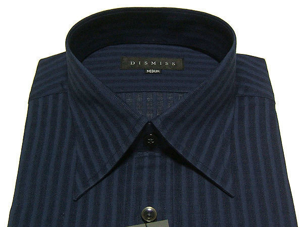 新品 送料無料 L41-84 DISMISS ドレスシャツ 長袖 日本製 ダークブルー ストライプ コットン 薄地
