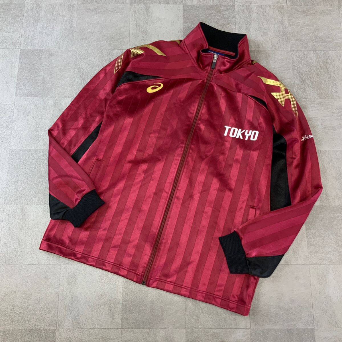 希少 asics アシックス 東京 八王子東高校 サッカー部 ジャージ メンズ Oサイズ ボルドー