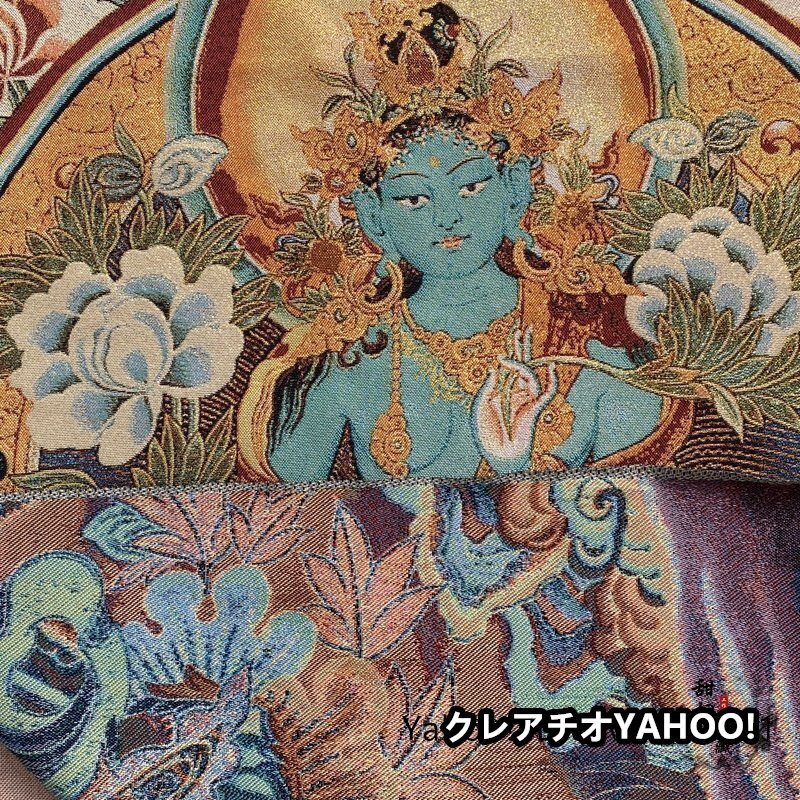 密宗 密教 卍 ドンカ 金糸刺繍 錦絵 織物 仏像 仏画 緑度母像 仏教美術