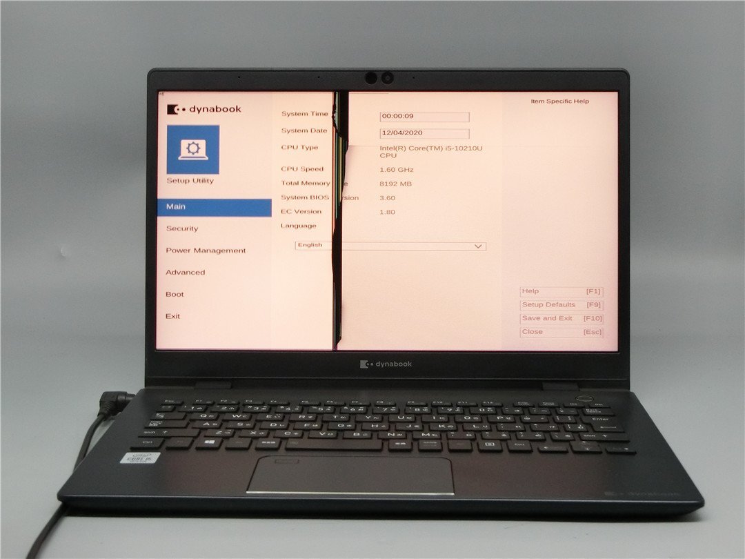 TOSHIBA　ノートパソコン　G83/FR　Core10世代i5　メモリ8GB　BIOSまで表示　液晶割れ　詳細不明　　ジャンク扱い 　送料無料