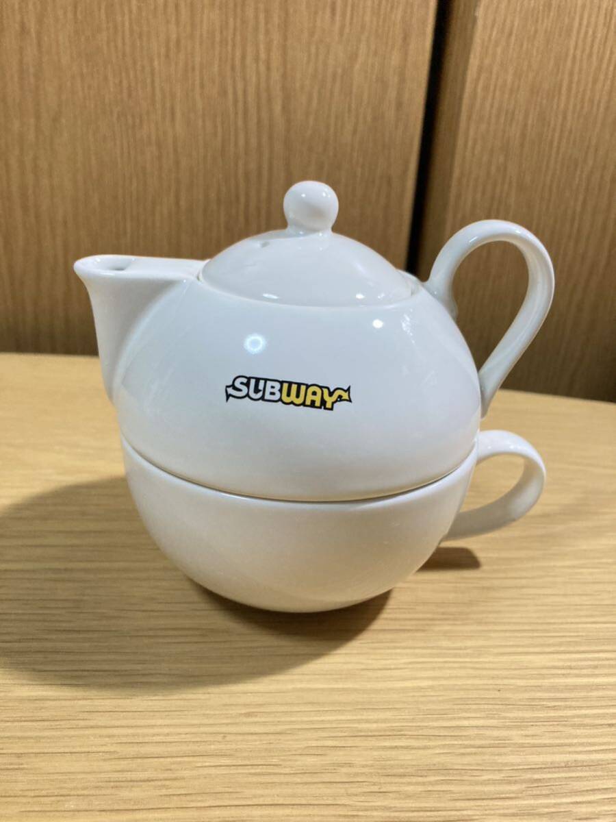 ▼サブウェイ≪ティーポット 1個 カップ 1個≫陶器製 未使用 スタッキング ティーフォーワン SUBWAY