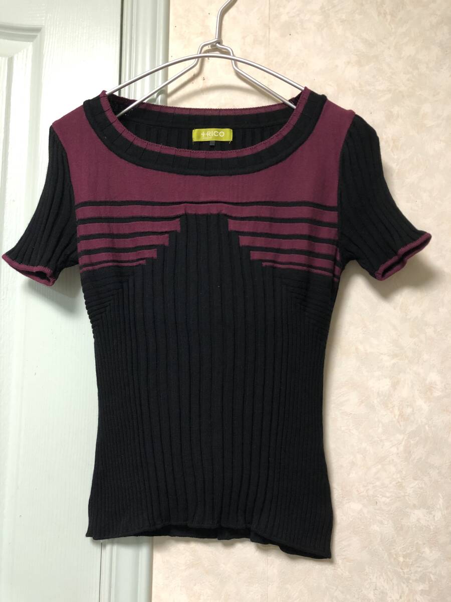 HIROKO BIS☆柄・紫色のステッチが素敵トップス☆美品