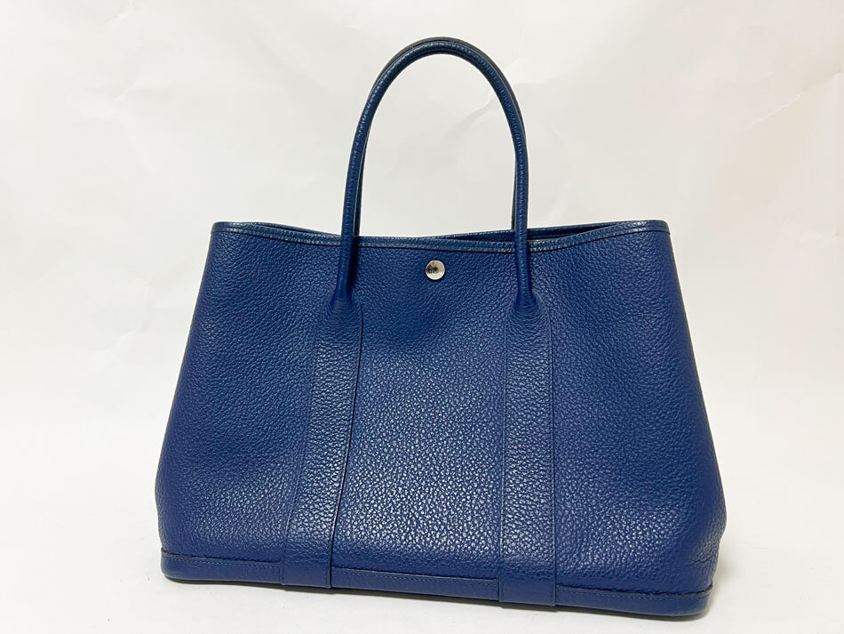 HERMES エルメス ガーデンパーティPM 36 レザー カントリー ブルーサフィール トートバッグ C刻印