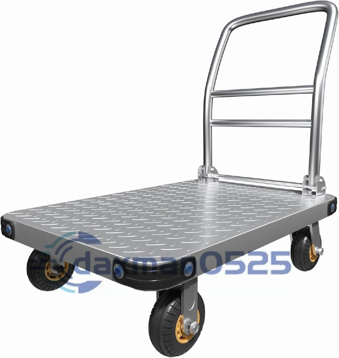 PH-2005 高耐荷重1000kg折りたたみ式大型台車 銀色スチール製 防滑機能付き 5インチ静音車輪、多用途手押し台車 静か台車鋼製平板車90x60CM