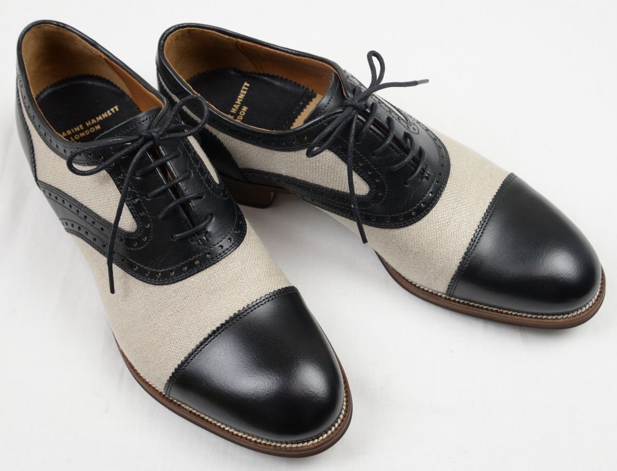 ●KATHARINE HAMNETT LONDONキャサリンハムネットカジュアルレースアップシューズ ドレスシューズ(31714,25.5,黒/ベージュ)新品