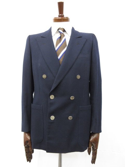 HH【ランバンパリ LANVIN PARIS】ダブルブレスト メタルボタン 肉厚生地 ブレザー ジャケット (メンズ) size46 ネイビー 伊製 □17MJ9652□