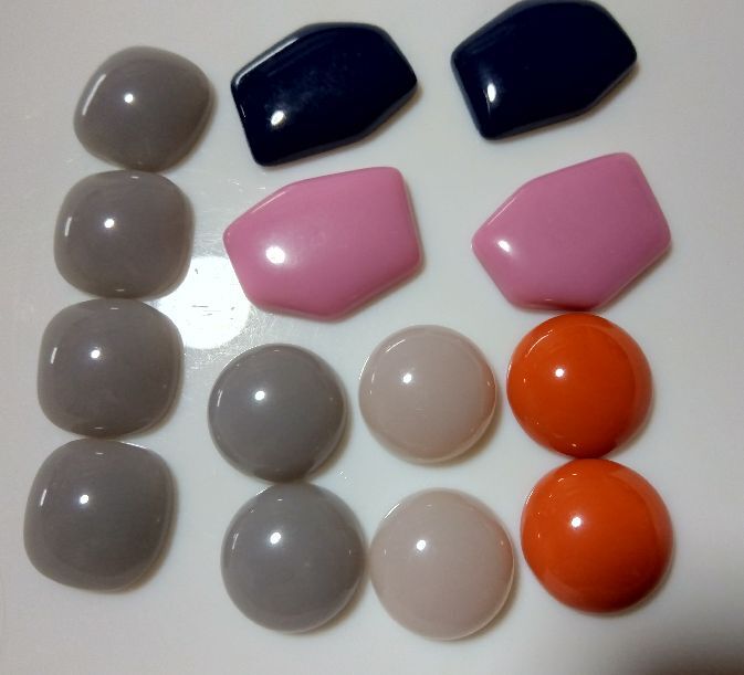 手芸用品き15■アクリル貼り付けカボションラウンド他色々14個セット■デコピアスビーズアクセサリーパーツハンドメイド資材 