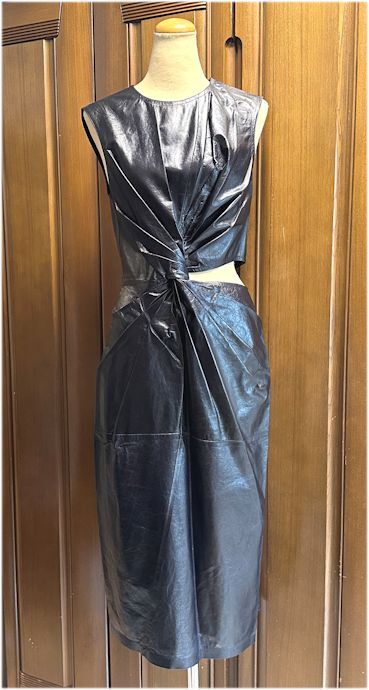 最終価格★JIL SANDER ジル・サンダー★イタリア製・レザー・ドレープ・ドレス・ワンピース・ブラック・34/Mサイズ★美品
