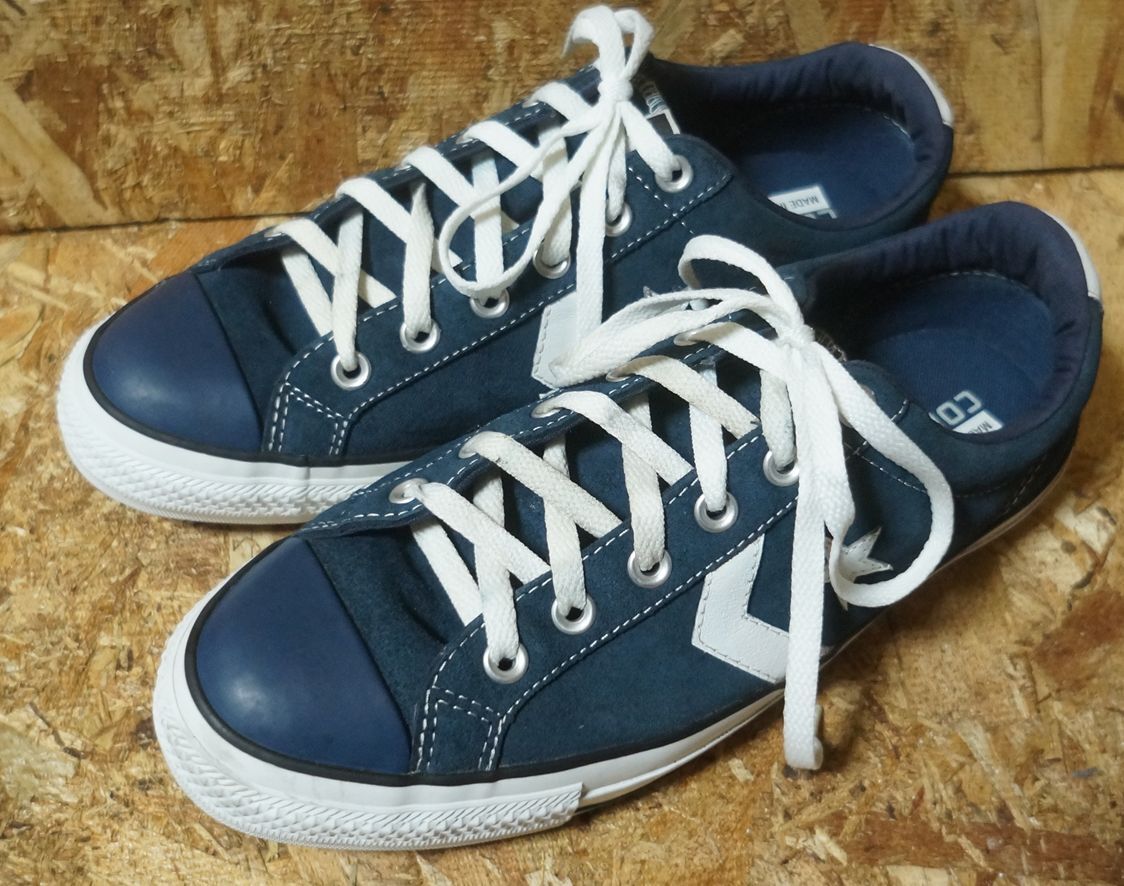 良品 Converse 本革使用 ローカットスニーカー US9.5 28cm 紺系 コンバース