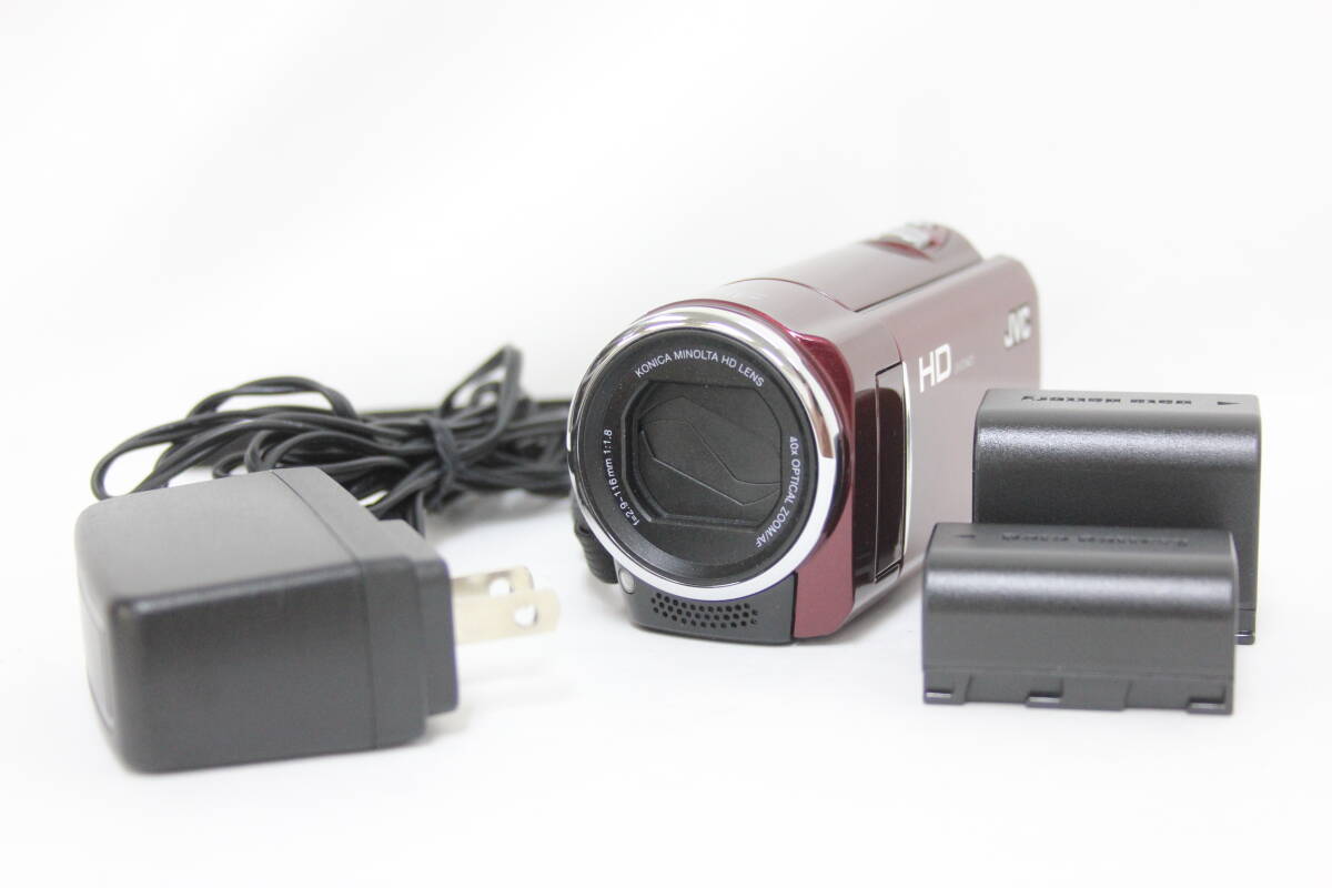 【極美品 返品保証】 【録画再生確認済み】JVC Everio GZ-HM670-R レッド 40x バッテリー付き ビデオカメラ v7819