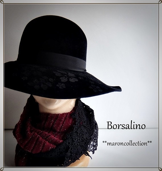 未使用 * ボルサリーノ *　【高級】　イタリア製　つば広 帽子　 兎の毛100%　黒