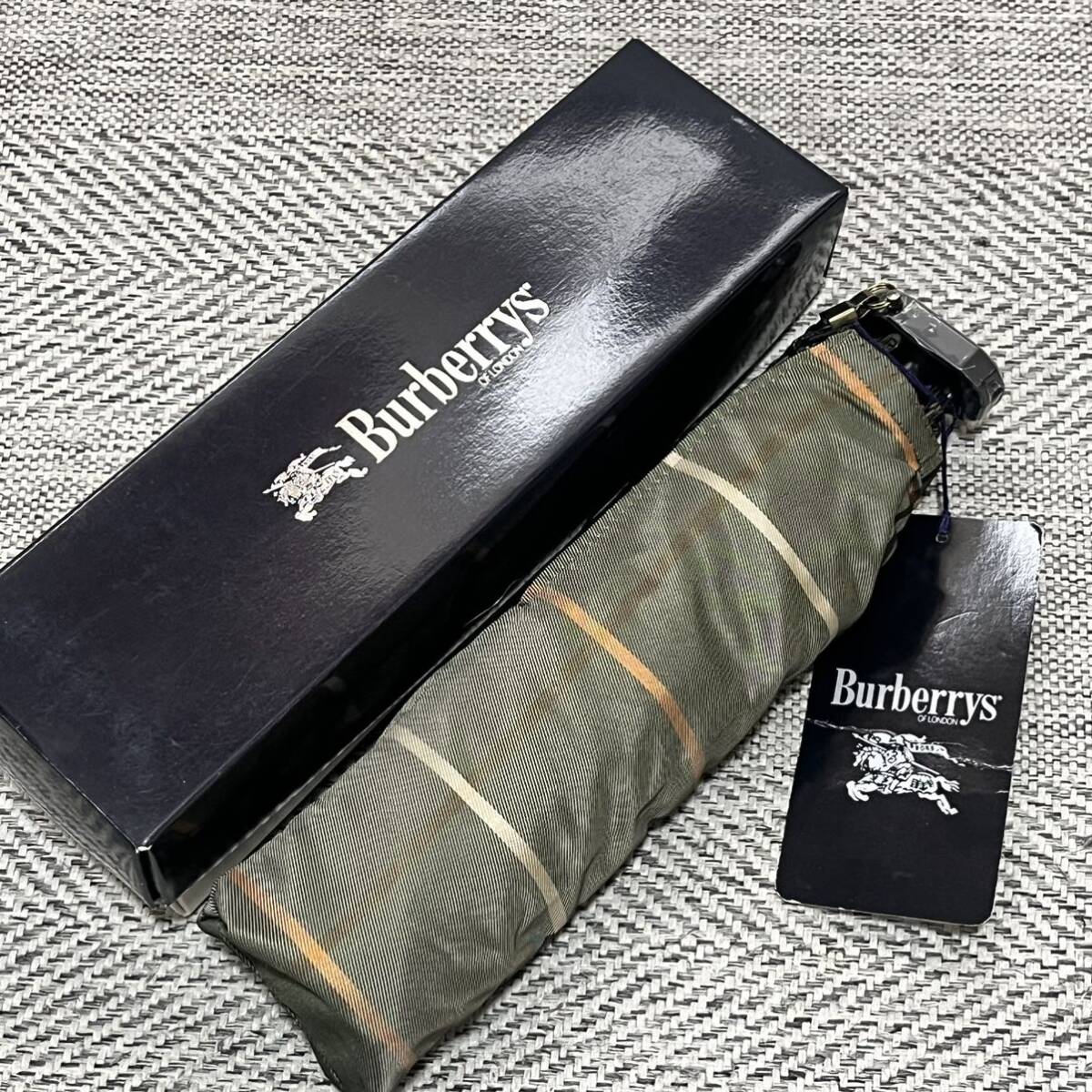 美品未使用タグ付き BURBERRY オールドバーバリー　玉虫カラー　強力撥水加工晴雨兼用コンパクト折りたたみ傘　傘 男女兼用　箱付き
