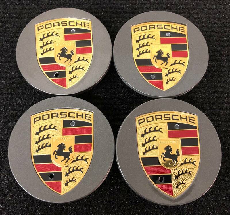 ポルシェ 65mm グレー・ゴールド 新品4個セット ホイールセンターキャップ 2015-2018 Porsche Macan Center Cap 95B-601-150-A-88Z 