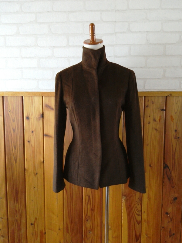 Reve アンゴラ ウール ハイネック ジャケット Mサイズ ブラウン系 焦げ茶 レディース 上着 アウター コート スタンドカラー Angola coat