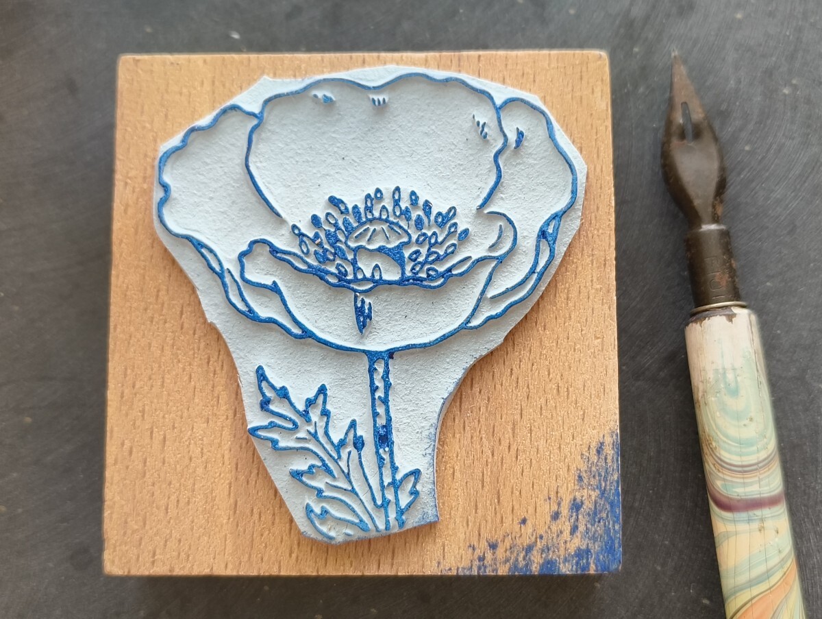 アネモネ　ポピー　花弁　葉　フランス　アンティーク　ナタン　スタンプ　ヴィンテージ　ハンコ　フラワー　イラスト　素材　植物　古道具