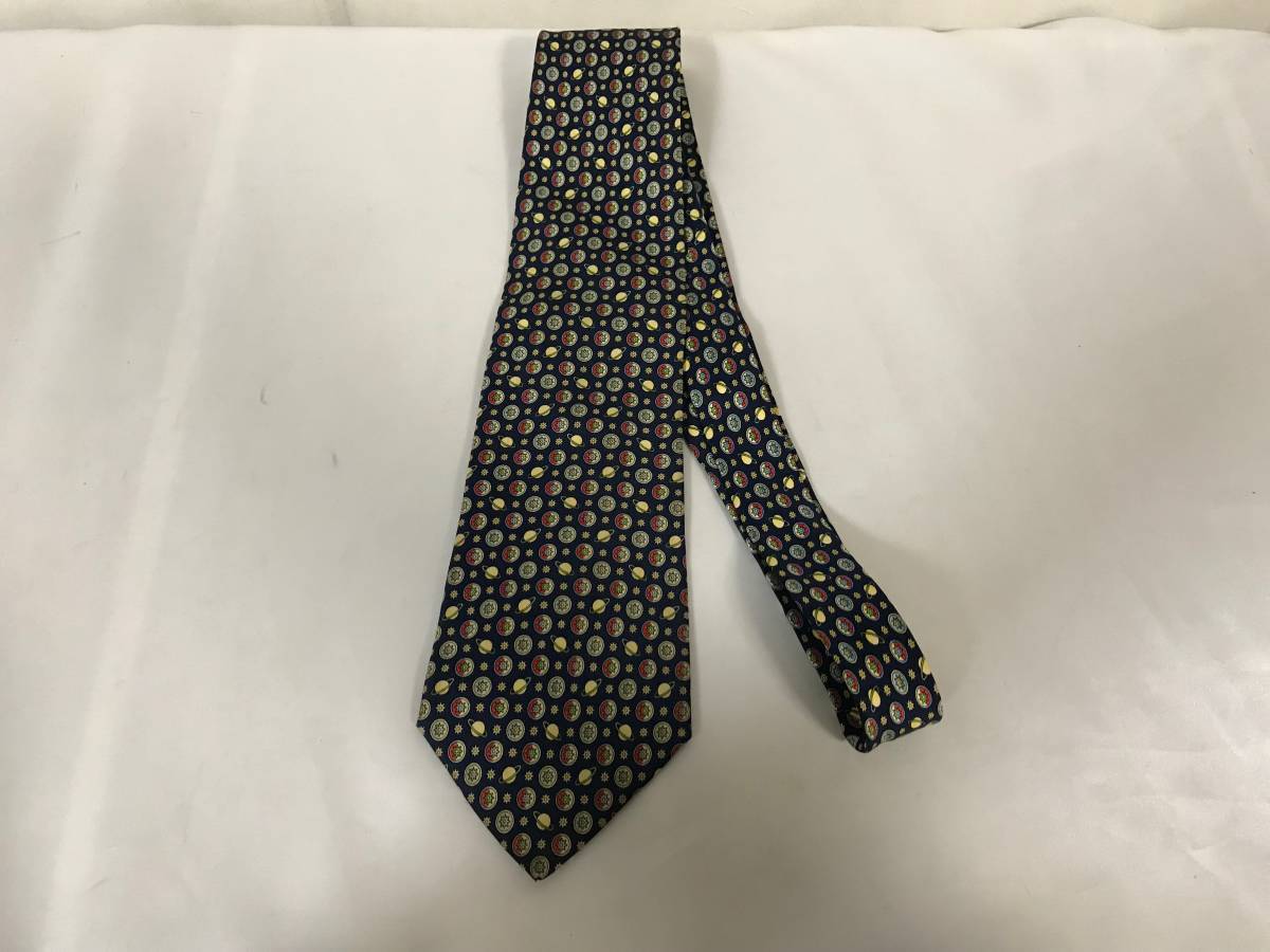 美品本物フェラガモFERRAGAMOシルクネクタイビジネススーツ紺ネイビー宇宙惑星柄メンズイタリア製パーティー結婚式