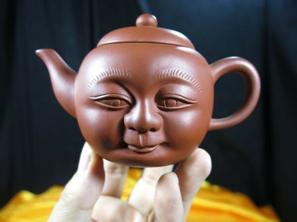 A　唐子浮彫紫泥急須 焼き物　煎茶　茶器　素焼き　喫茶　中国