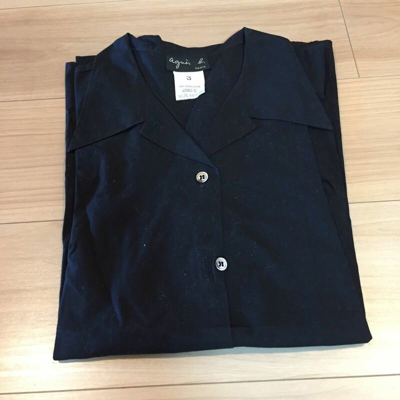 アニエス・ベー 長袖シャツ 黒色 シンプル サイズ3 綿100%