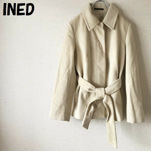【人気】INED/イネド アンゴラジャケット コート ベルト付き アイボリー サイズ2 レディース/1308