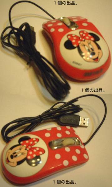ミニーのUSBマウス(赤＆白玉模様)。 