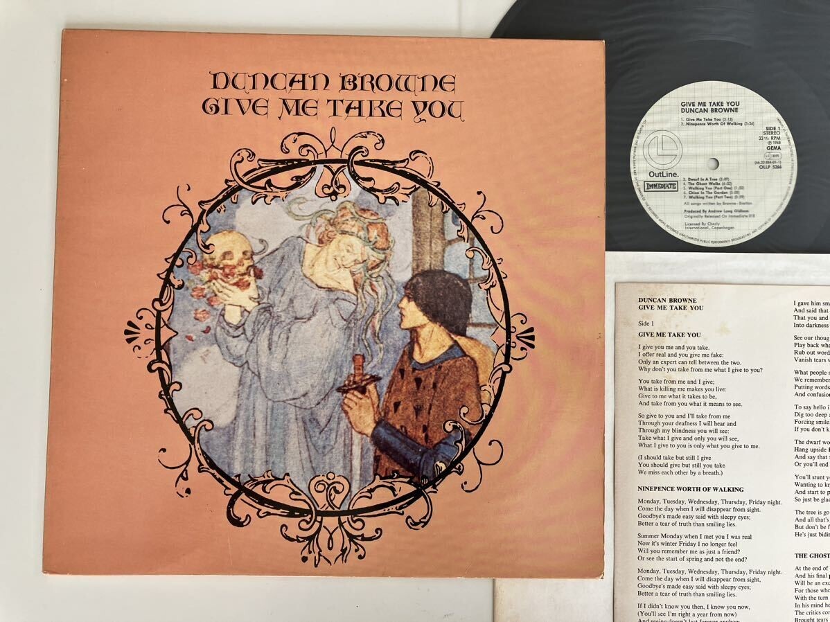 【美盤】Duncan Browne/ Give Me Take You LP IMMEDIATE/OUTLINE GERMANY OLLP5266AS ダンカン・ブラウン68年英国FOLK名盤82年リイシュー