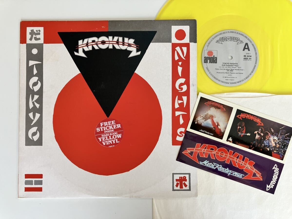 【希少ステッカー付/限定YellowカラーUK盤】KROKUS/Tokyo Nights(Extended)/Bedside Radio(LIVE)/Shy Kid(LIVE) ariola AROD241 クロークス