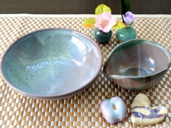 越前◆刻印◆未使用品◆海色＊碧色＊砂浜♪小鉢◆お椀＆ソース入れ＊お茶＆ミルク＊丼＆タレ入れとしても♪